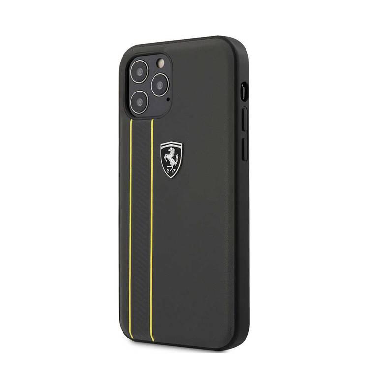 CG Mobile Ferrari Off Track Genuine Leather Hard Case with Contrasted Stitched &Embossed Lines Compatible for iPhone 12/12 Pro(6.1") Officially Licensed, Shock Resistant - Gray