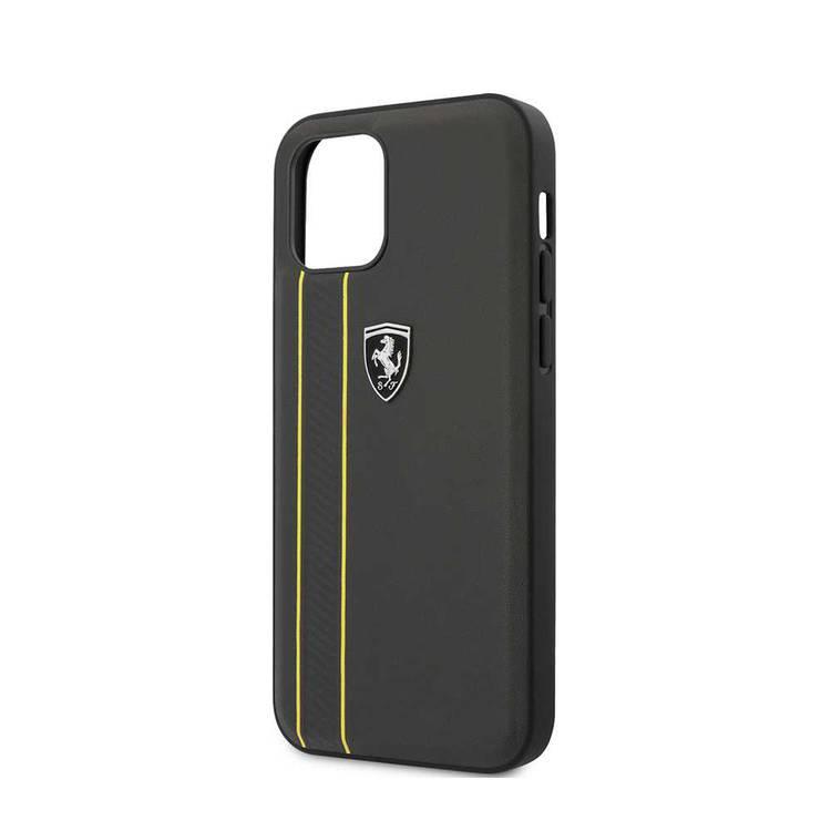 CG Mobile Ferrari Off Track Genuine Leather Hard Case with Contrasted Stitched &Embossed Lines Compatible for iPhone 12/12 Pro(6.1") Officially Licensed, Shock Resistant - Gray
