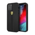 Ferrari On Track Carbon PU Hard Case with Stripes and Metal Logo for iPhone 12 / 12 Pro (6.1") - Black