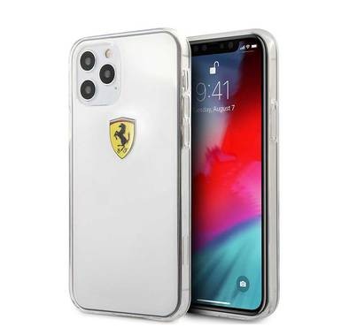 جراب CG Mobile Ferrari On Track صلب مطبوع عليه شعار درع متوافق مع iPhone 12/12 Pro (6.1 بوصة) - شفاف