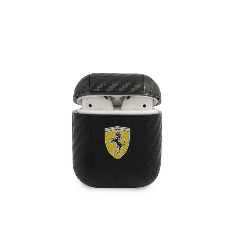 CG Mobile Ferrari PC PU Carbon Yellow Shield Metal Logo Case متوافق مع Airpods 1/2 - أسود