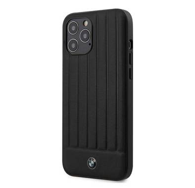 CG Mobile BMW PC/TPU Shiny Hard Case Genuine Leather with Vertical Hot Stamped Lines Compatible for iPhone 12 / 12 Pro (6.1") Shock & Scratch Resistant, Easy Access