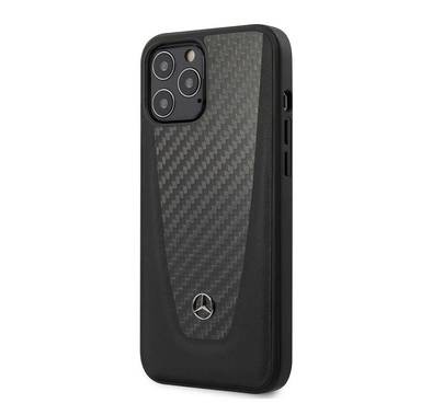 CG Mobile Mercedes-Benz Leather Hard Case Smooth Leather, Carbon Fiber & Metal Star Logo for iPhone 12 / 12 Pro (6.1") Suitable with Wireless Chargers Officially Licensed - Black