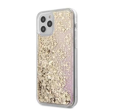 CG Mobile Guess Liquid Glitter 4G Pattern Gadient Background for iPhone 12 / 12 Pro (6.1") Shock & Drop Protection Suitable with Wireless Chargers Officially Licensed - Gold