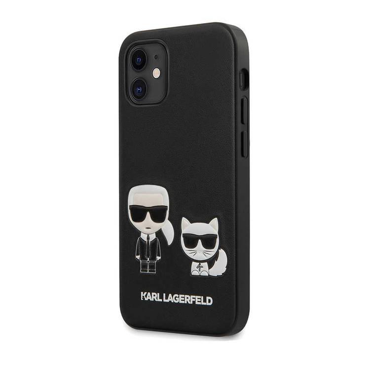 CG Mobile Karl Lagerfeld PC/TPU PU Leather Case Karl & Choupette Bodies Embossed for Apple iPhone 12 Mini (5.4") Suitable with Wireless Chargers Officially Licensed - Black