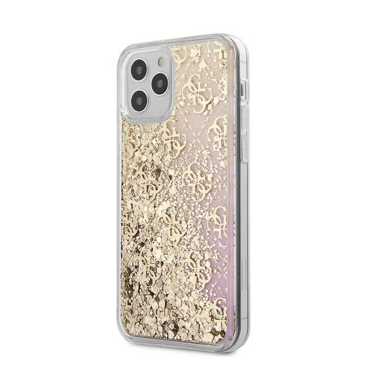 CG Mobile Guess Liquid Glitter 4G Pattern Gradient Background for iPhone 12 Pro Max (6.7") Shock & Drop Protection Suitable with Wireless Chargers Officially Licensed - Gold