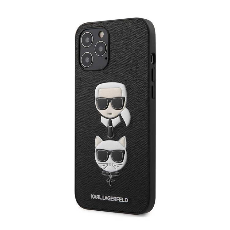 CG Mobile Karl Lagerfeld PU Saffiano Case with Embossed Karl & Choupette Heads Compatible for Apple iPhone 12 / 12 Pro (6.1") Shock & Scratch Resistant, Easy Access to All Ports, Drop Protection Back Cover Suitable with Wireless Chargers Officially Licensed - Black