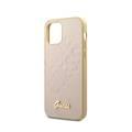 CG MOBILE Guess PU Iridescent "LOVE" Debossed Phone Case with Metal Logo Compatible for iPhone 12 / 12 Pro (6.1") Drop Protection Mobile Case Officially Licensed - Light Gold