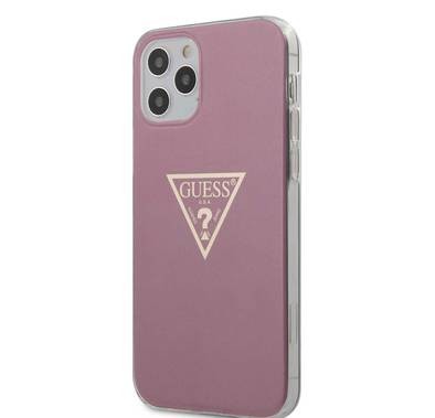 CG Mobile Guess PC/TPU Metallic Triangle Hard Case for iPhone 12 / 12 Pro (6.1") Shock & Drop Protection Suitable with Wireless Chargers Officially Licensed - Pink