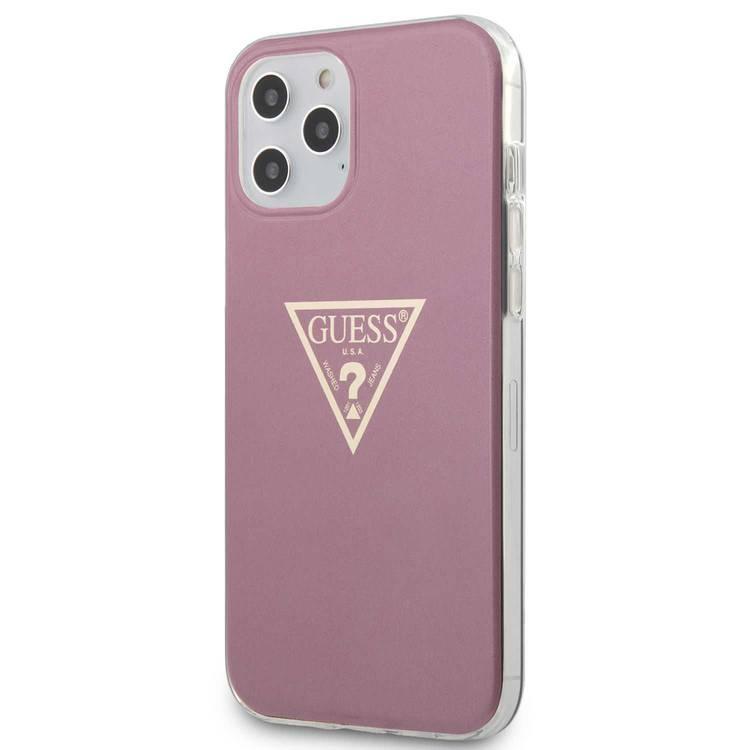CG Mobile Guess PC/TPU Metallic Triangle Hard Case for iPhone 12 Pro Max (6.7") Shock & Drop Protection Suitable with Wireless Chargers Officially Licensed - Pink