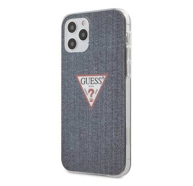 CG MOBILE Guess PC/TPU Denim Print Phone Case Compatible for iPhone 12 / 12 Pro (6.1") Mobile Case Suitable with Wireless Chargers Officially Licensed - Dark Blue