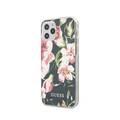 CG Mobile Guess PC/TPU Flower Collection Shiny Pattern Case for iPhone 12 / 12 Pro (6.1") Shock & Drop Protection Suitable with Wireless Chargers Officially Licensed - Navy