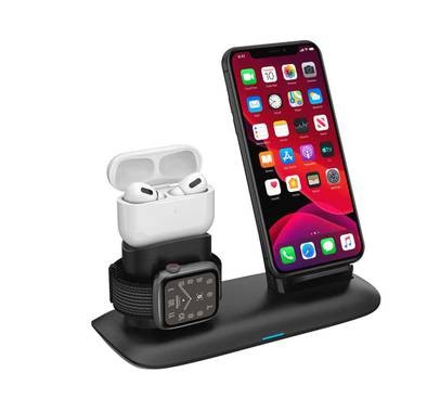 Porodo 4-in-1 Charging Hub, Wireless Charging Station, Fast Wireless Charger Compatible for Airpods 1/2/3 and Airpods Pro - Black