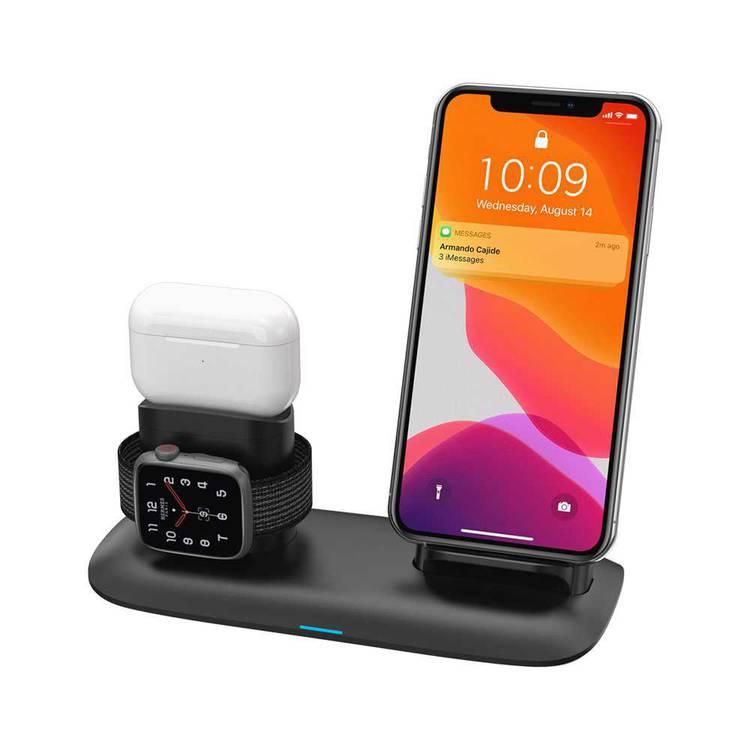 Porodo 4-in-1 Charging Hub, Wireless Charging Station, Fast Wireless Charger Compatible for Airpods 1/2/3 and Airpods Pro - Black