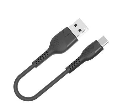 Porodo PVC Type-C Cable 0.25m, Fast USB Type C Charging Cable, Data Sync, Super Durable, Compatible with LG, Samsung + ect and other Devices with type c interface - Black