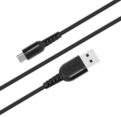 Porodo Metal Braided Type-C Cable 2.4 Meter - USB to Type C  | Charge and Sync Cable | Black