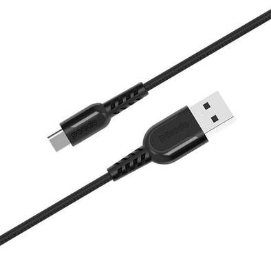 Porodo Metal Braided Type-C Cable 1.2m, Fast USB Type C Charging Cable, Data Sync, Super Durable, Compatible with LG, Samsung + ect and other Devices with type c interface - Black