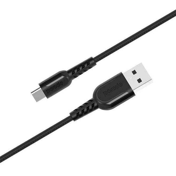 Porodo Metal Braided Type-C Cable 1.2m, Fast USB Type C Charging Cable, Data Sync, Super Durable, Compatible with LG, Samsung + ect and other Devices with type c interface - Black