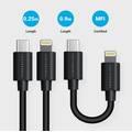 Powerology USB-C to Lightning Cable Combo (0.25m + 0.9m ), Fast Charging, Data Sync, Super Durable, with iPads, iPhones and Airpods/Airpods Pro to USB Type C Cable interface, (Black)