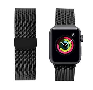 iGuard by Porodo Metal Mesh Band for Smart Watch, Fit & Comfortable Replacement Wrist Band, Adjustable Straps Compatible for Apple Watch 44mm / 42mm - Black