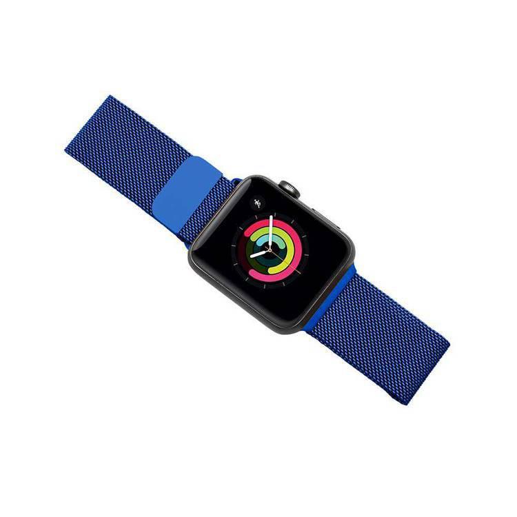 iGuard by Porodo Metal Mesh Band for Smart Watch, Fit & Comfortable Replacement Wrist Band, Adjustable Straps Compatible for Apple Watch 44mm / 42mm - Blue