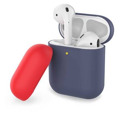 AhaStyle Two Toned Silicone Case Compatible for AirPods 1/2, Scratch Resistant, Shock Absorption, Drop Protection, & Dustproof Protective Silicone Cover - Navy Blue / Red