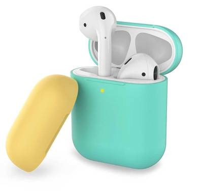AhaStyle Two Toned Silicone Case Compatible for AirPods 1/2, Scratch Resistant, Shock Absorption, Drop Protection, & Dustproof Protective Silicone Cover - Mint Green / Yellow