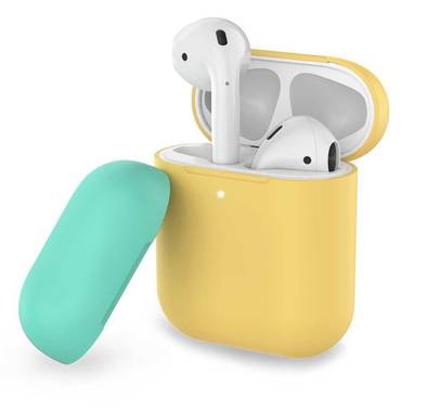 AhaStyle Two Toned Silicone Case Compatible for AirPods 1/2, Scratch Resistant, Shock Absorption, Drop Protection, & Dustproof Protective Silicone Cover - Yellow / Mint Green
