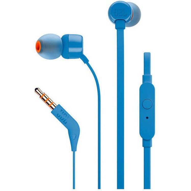 JBL T110 Wired Universal In-Ear Headphones, Pure Bass Sound, Tangle-free, One Button Remote with Microphone, Headset Compatible with All Devices - Blue