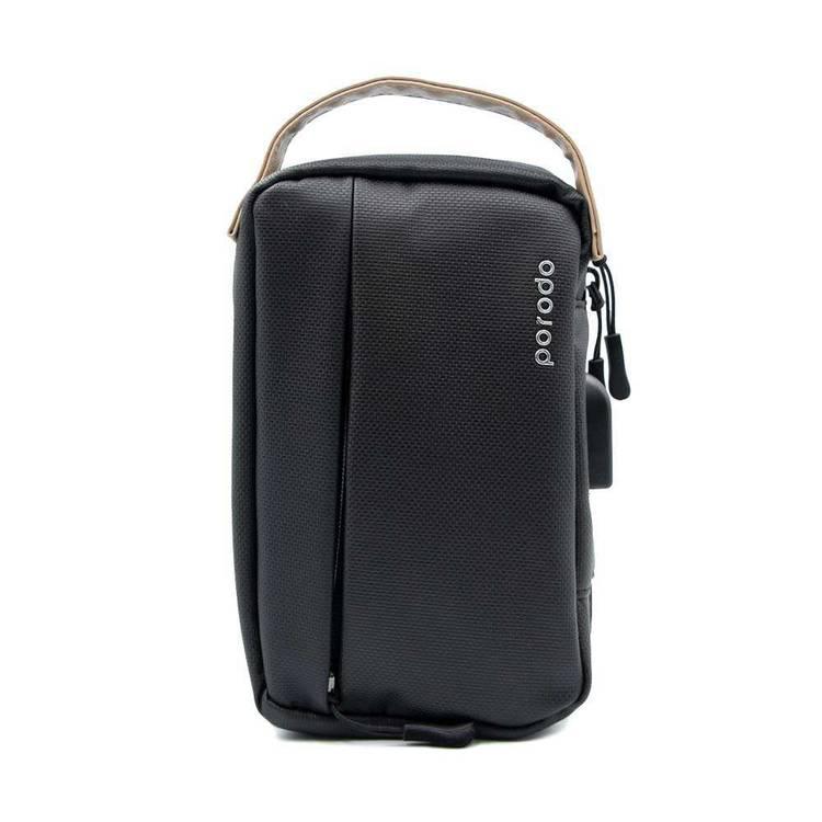 Porodo Convenient Leather Storage Bag 8.2" with Handle, Lightweight Slim Pouch, Easy for Carrying, Suitable for Outdoor, Business, Office, School - Black