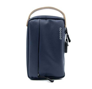 Porodo Convenient Leather Storage Bag 8.2" with Handle, Lightweight Slim Pouch, Easy for Carrying, Suitable for Outdoor, Business, Office, School - Blue