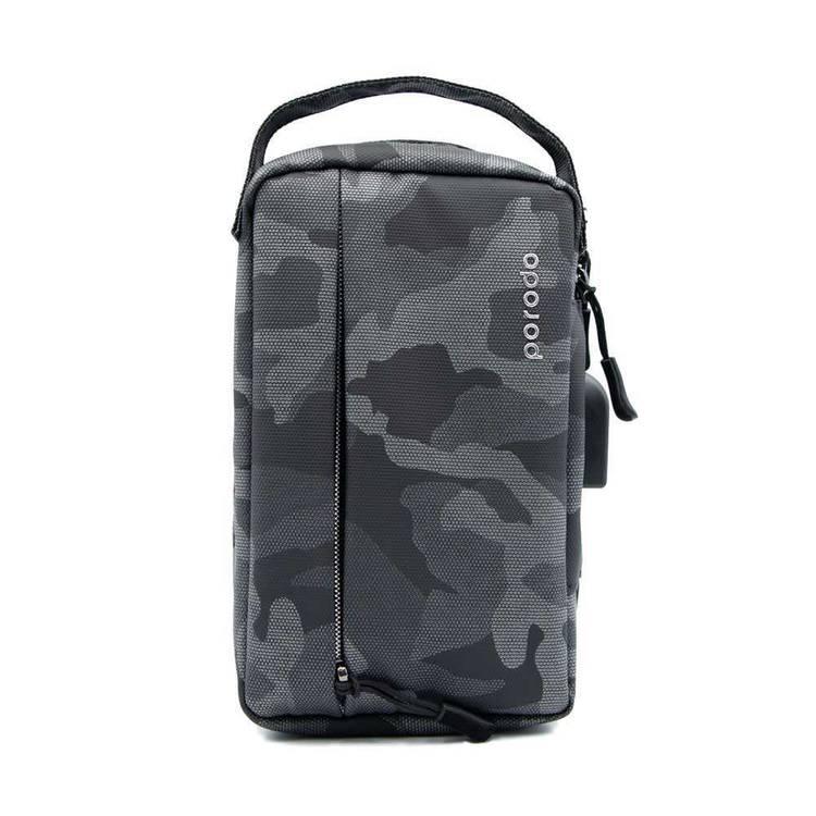 Porodo Convenient Leather Storage Bag 8.2" with Handle, Lightweight Slim Pouch, Easy for Carrying, Suitable for Outdoor, Business, Office, School - Black Camo