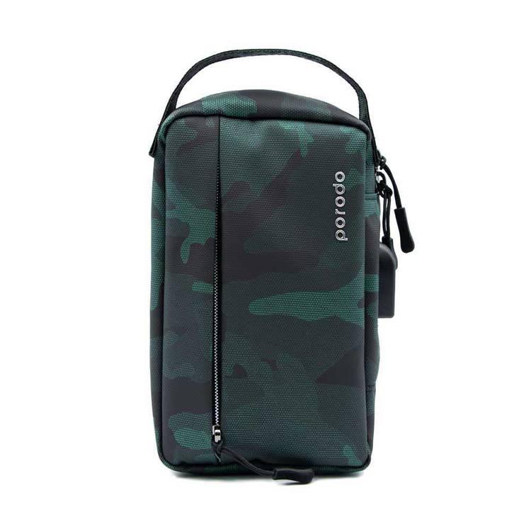 Porodo Convenient Leather Storage Bag 8.2" with Handle, Lightweight Slim Pouch, Easy for Carrying, Suitable for Outdoor, Business, Office, School - Dark Green Camo