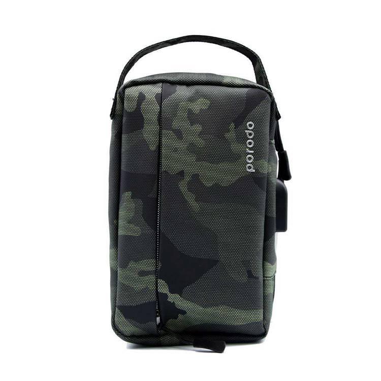 Porodo Convenient Leather Storage Bag 8.2" with Handle, Lightweight Slim Pouch, Easy for Carrying, Suitable for Outdoor, Business, Office, School - Light Green Camo