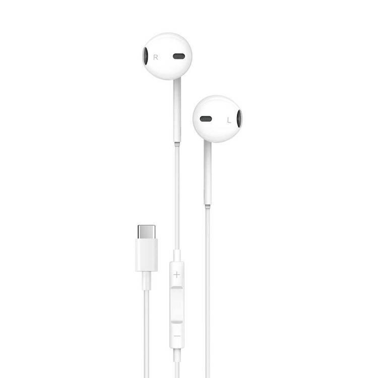 Porodo Soundtec Stereo Earphones Type-C with High-Clarify Mic, Pure Sound, Wired Headset Compatible for USB-C with 3-button Control, Plug & Play - White