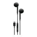 Porodo Soundtec Stereo Earphones 1.2m Compatible for iPhone Lightning Devices with High-Clarify Mic, Pure Sound, Wired Headset with 3-button Control, Plug & Play - Black
