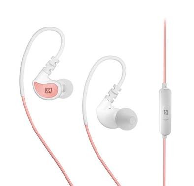 MEE Audio in-Ear Sports Headphones with Microphone and Remote - Coral and White