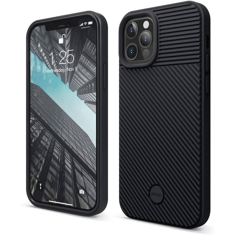 Elago TPU Cushion Case Compatible for iPhone 12 Pro Max (6.7"), Edge Stripe, Great Shock Absorbing Case, Wireless Charging Compatible - Black