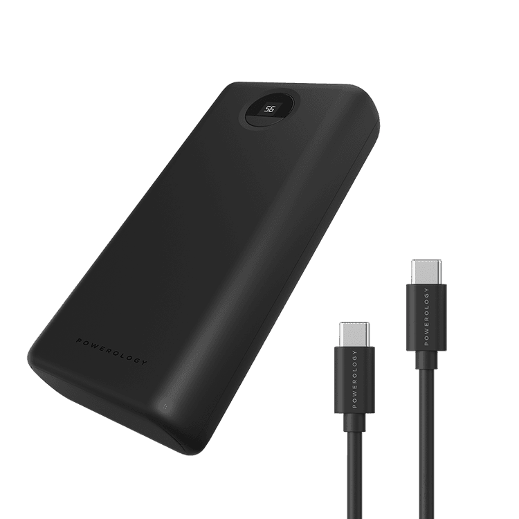 Powerology Power Bank with Charging Cable, Quick Charge Portable Power Bank 30000mAh PD 45W Fast Charging Power Bank with Type-C to Type-C Cable 0.9M