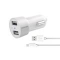 Porodo Dual USB Car Charger 3.4A with Cable 4ft. Compatible for Lightning Devices iPhone 11/11 Pro/11 Pro Max & Old Series, Universal Compatibility Car Adapter Safe & Reliable - White