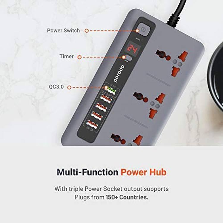 Power Socket (PD-5P3SQC-BK) 4 USB Port 3.4A + 1 Quick Charge 3.0 Charging Station - Gray