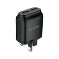 Porodo Wall Charger, Dual USB Wall Charger 2.4A, Fast Charge Adapter, Over-heat Protection, UK 3pin Plug, Fireproof Protection - Black