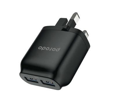 Porodo Main Charger, Dual USB Wall Charger 2.4A, Fast Cha...