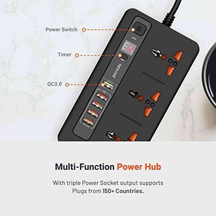 Power Socket (PD-5P3SQC-BK) 4 USB Port 3.4A + 1 Quick Charge 3.0 Charging Station - Black