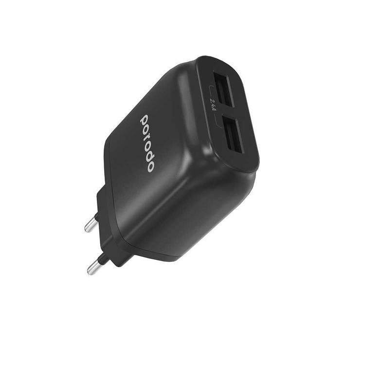 Porodo DUAL USB Wall Charger, 2.4A with Improved Version PVC Micro USB Cable 1.2m EU 2 Pin Plug Compatible for Micro Devices.