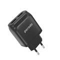 Porodo Main Charger with Cable, Dual USB Wall Charger 2.4A with Improved Version PVC Type-C Cable 1.2m EU 2pin Plug for Type-C Devices, Fast Charging Adapter & Connector Black