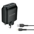 Porodo Main Charger, Dual USB Wall Charger 2.4A with Improved Version PVC Lightning Cable, Fast Charging, Over-heat Protection 1.2m Black - UK