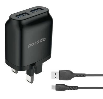 Porodo Main Charger, Dual USB Wall Charger 2.4A with Impr...