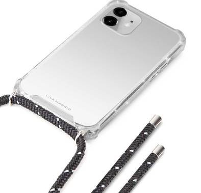 Viva Madrid Portra Clear Case with Lanyard Compatible for Apple iPhone 12 / 12 Pro (6.1") Shock-Absorption, Anti-Scratch, Drop Resistant, Easy Access To All Ports - Black lanyard