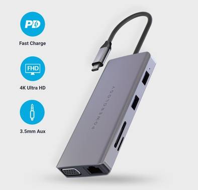 Powerology 11 In 1 USB-C Hub - Grey